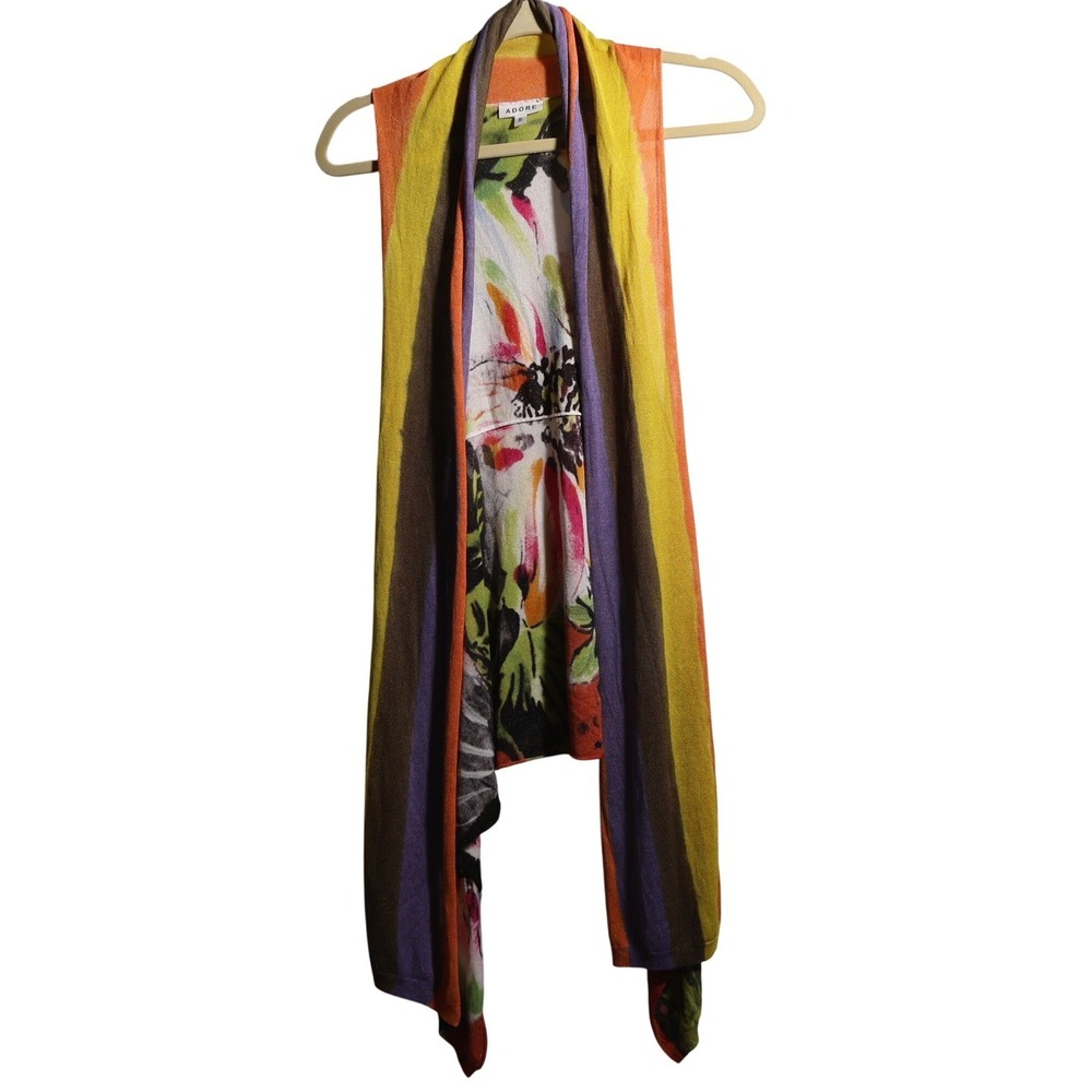 Y2K Colorful Floral Long Knit‎ Glimmer Vest Asymmetric Fairy Boho Festival Art S